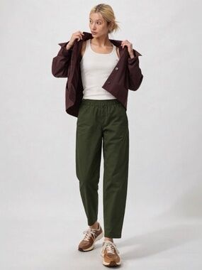 NEW Uniqlo relaxed cotton ankle pant olive green straight leg high waist u XS S
